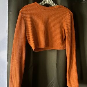 SHEIN Orange Ribbed Long Sleeve Crop Sweatshirt